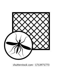 Mosquito net sign with frame for pvc window icon. Simple Anti pest insect sign netting defence isolated on white background. Vector illustration in flat cartoon style.