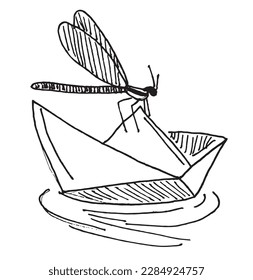 Mosquito outline illustration vector image. Hand drawn mosquito on water sketch image artwork. Simple original logo icon from pen drawing sketch.