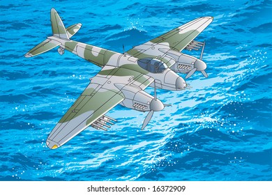 Mosquito plane flying on the sea