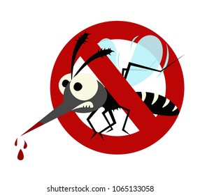 mosquito prohibited warning sign isolated on white background.
