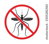 Mosquito prohibition sign, a red circle with a crossed-out mosquito on a white background.