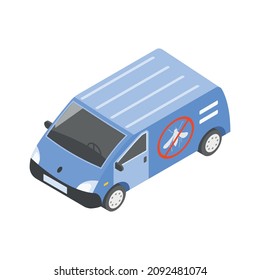 Mosquito protective composition with isolated image of van with anti insect sign on blank background vector illustration