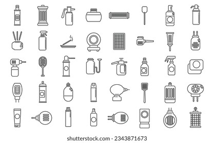 Mosquito protective icons set outline vector. Aerosol bite. Child insect