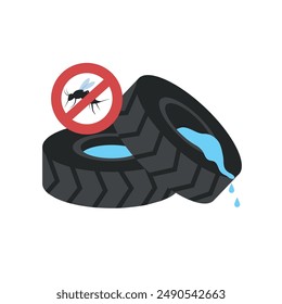 mosquito in rainwater in a tire groove isolated