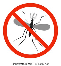 The Mosquito with red ban sign. STOP Mosquito sign isolated. No Mosquito icon. Vector illustration.