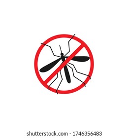 mosquito in red crossed circle icon. flat vector pictogram isolated on white background. Repellent spray sign.  Insects protection symbol 