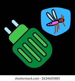 Mosquito repellent icon. Electric device and mosquito image, symbolizing indoor protection against insects.