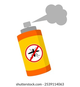Vector en aerosol repelente de mosquitos. Arte de Clip de spray de botella amarilla anaranjada contra insectos. Protección contra los peligros de la Ilustración vectorial de mosquitos