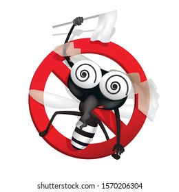 Mosquito repellent vector , stop mosquito sign. Vector illustration of the loser mosquito. Mosquito character.