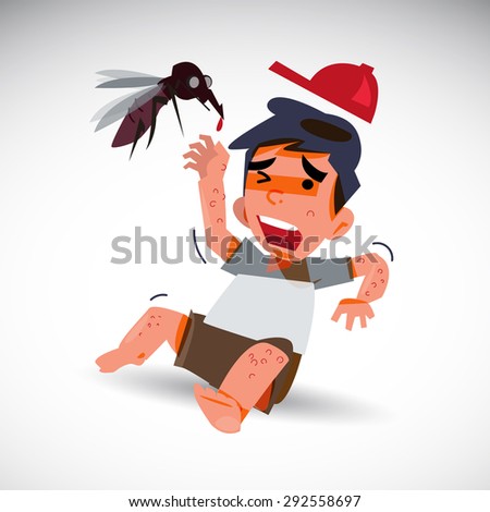 mosquito and Scared Boy with dengue effect . dengue fever concept - vector illustration