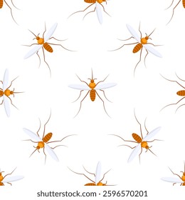Mosquito seamless pattern flying over white background representing malaria and dengue fever danger