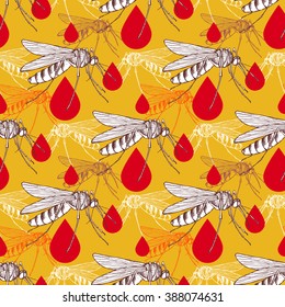 Mosquito seamless pattern in vintage style, vector