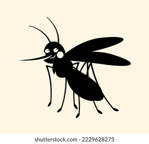 Mosquito silhouette concept. Graphic element for printing on fabric. Educational material for kids, education and training. Biology and nature, wild life and insect. Cartoon flat vector illustration