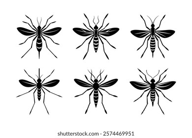 Mosquito silhouette vector set with white background