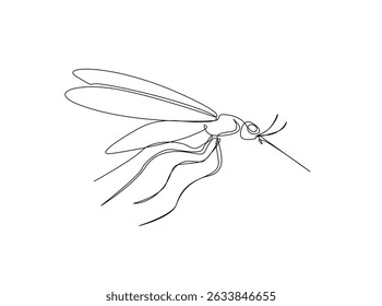 Mosquito single outline illustration. Continuous line art drawing of flying mosquito. Editable stroke.