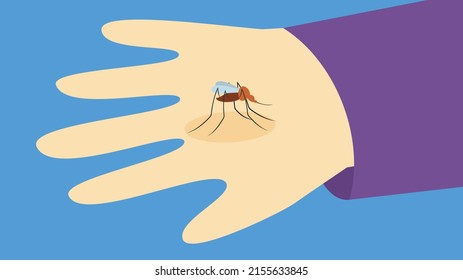 Eine Mücke sitzt auf einer Hand und beißt