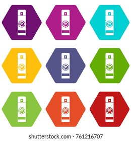 Mosquito spray icon set many color hexahedron isolated on white vector illustration