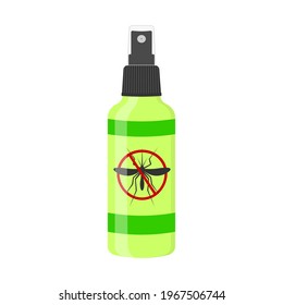 Mosquito spray isolated on white background. Repellent insect bottle with stop gnat sign. Vector cartoon illustration.