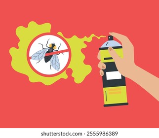 Mosquito spray kill anti bug fly insecticide concept. Vector flat graphic design illustration