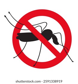 Mosquito stop sign. Red prohibition icon. Hand drawn design. Vector illustration. White background.