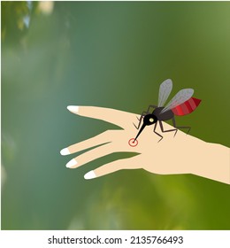 Mosquito Sucking Blood On Hand, Vector Illustration