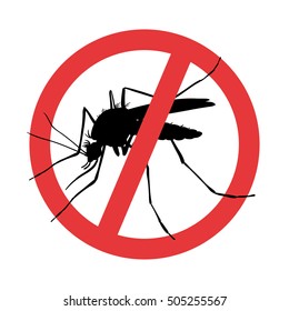 Mosquito. Symbol parasite warning sign. Silhouettes.  Anti mosquitoes, insect control vector symbol. Stop and control mosquito, anti insect illustration