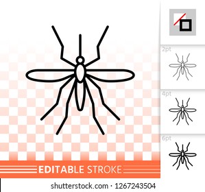 Mosquito thin line icon. Outline sign of insect. Bite linear pictogram with different stroke width. Simple vector symbol, transparent background. Bloodsucking flyer editable stroke icon without fill