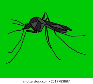 Mosquito. Mosquito Vetor. Projeto geométrico do mosquito. Fundo verde mosquito.