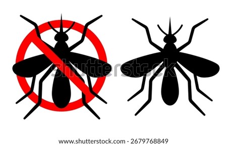 Mosquito vector icon. Mosquito in the prohibition sign. Vector flat clipart.