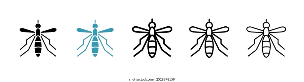 Icono del Vector del mosquito fijado en colores negros y azules.