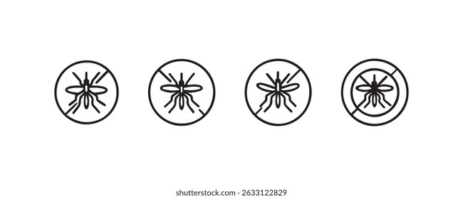 Mosquito vector icon set: four simple line art designs with no mosquito symbol.