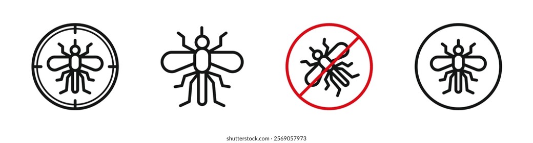 Mosquito vector icons. Insect symbols. Mosquito silhouette.