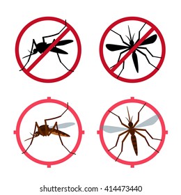 Mosquito vector icons set black flat silhouettes on a white background