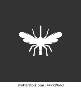 Mosquito vector logo isolated on a black background. Icon silhouette design template. Simple symbol concept in flat style. Abstract sign, pictogram for web, mobile and infographics
