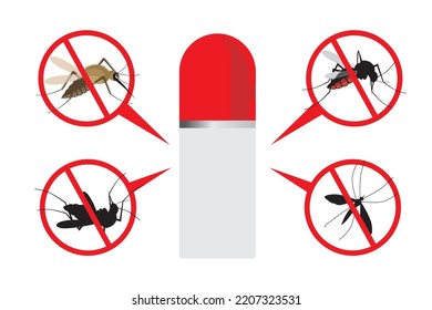 Mosquito vector. Mosquito spray. Malaria plague insect illustration