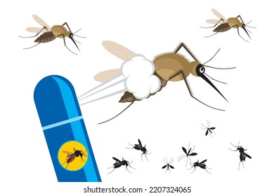 Mosquito vector. Mosquito spray. Malaria plague insect illustration