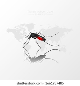 Mosquito vector with world map background, World mosquito day, Malaria day, Dengue fever.