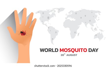 Mosquito Vector with world map Background, World Mosquito day, Malaria Day, dengue fever.