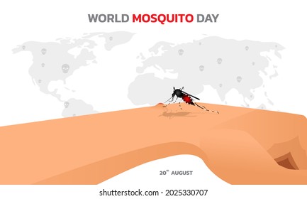 Mosquito Vector with world map Background, World Mosquito day, Malaria Day, dengue fever.