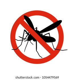 Señal prohibida de aviso de mosquito. Símbolo vector de control de insectos, antimosquitos. Detener y controlar el mosquito, ilustración anti insecto
