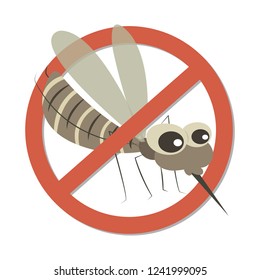 Advertencia de mosquito prohibida señal aislada sobre fondo blanco. Signo antimosquitos. Símbolo vector de control de insectos. Detenga y controle el mosquito. Ilustración vectorial antiinsecto.