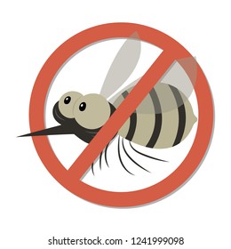 Mosquito warning prohibited sign isolated on white background. Anti mosquitoes sign. Insect control vector symbol. Stop and control mosquito. Anti insect vector illustration.
