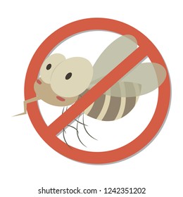 Mosquito warning prohibited sign isolated on white background. Anti mosquitoes sign. Insect control vector symbol. Stop and control mosquito. Anti insect vector illustration.