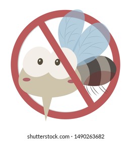 Mosquito warning prohibited sign isolated on white background. Anti mosquitoes sign. Insect control vector symbol. Stop and control mosquito. Anti insect vector illustration.