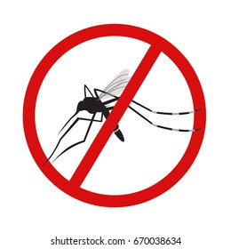 mosquito warning sign, isolated insect on white background, vector illustration