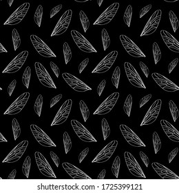 Mosquito Wings Dark Seamless Pattern. Nature Texture On Black Background. Vector Illustration.