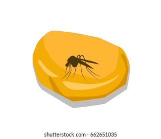 Mosquito in Yellow amber fossil, isolated vector