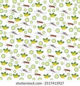 mosquitoes, ants and fruit as a pattern background