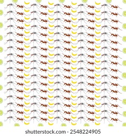 mosquitoes, ants with fruit as a pattern background