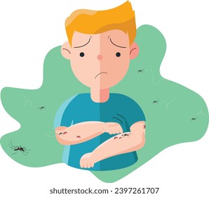 mosquitoes bite on the boy hands 
